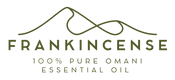 Frankincense essential oil logo with mountain design on a white background